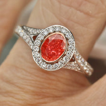 Load image into Gallery viewer, SPECIAL!  Oval shaped pink lab grown diamond ring in 14k white &amp; rose gold