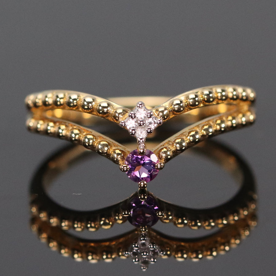 Amethyst and diamond chevron gold ring