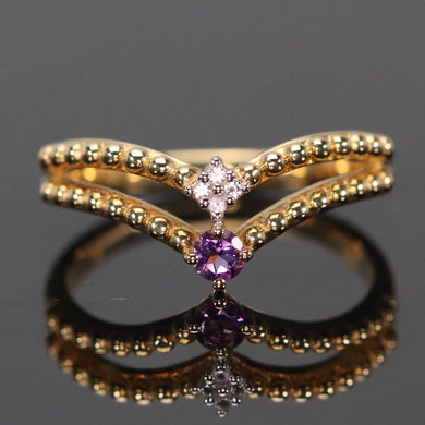 CLEARANCE!  Amethyst and diamond chevron ring in yellow gold