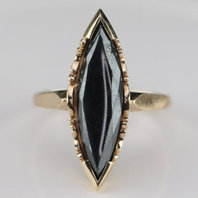 Vintage hematite navette ring in yellow gold