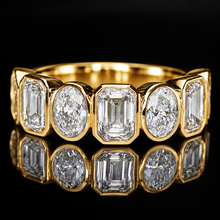Load image into Gallery viewer, SPECIAL!  Lab grown 3ctw 7 stone emerald and oval cut diamond band ring in 14k yellow gold