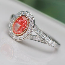 Load image into Gallery viewer, SPECIAL!  Oval shaped pink lab grown diamond ring in 14k white &amp; rose gold