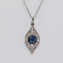 Load image into Gallery viewer, Blue sapphire and diamond evil eye necklace in 14k white gold by Effy