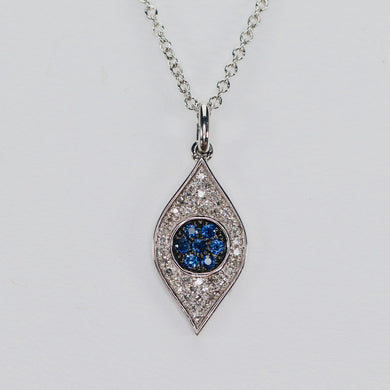 Blue sapphire and diamond evil eye necklace in 14k white gold by Effy