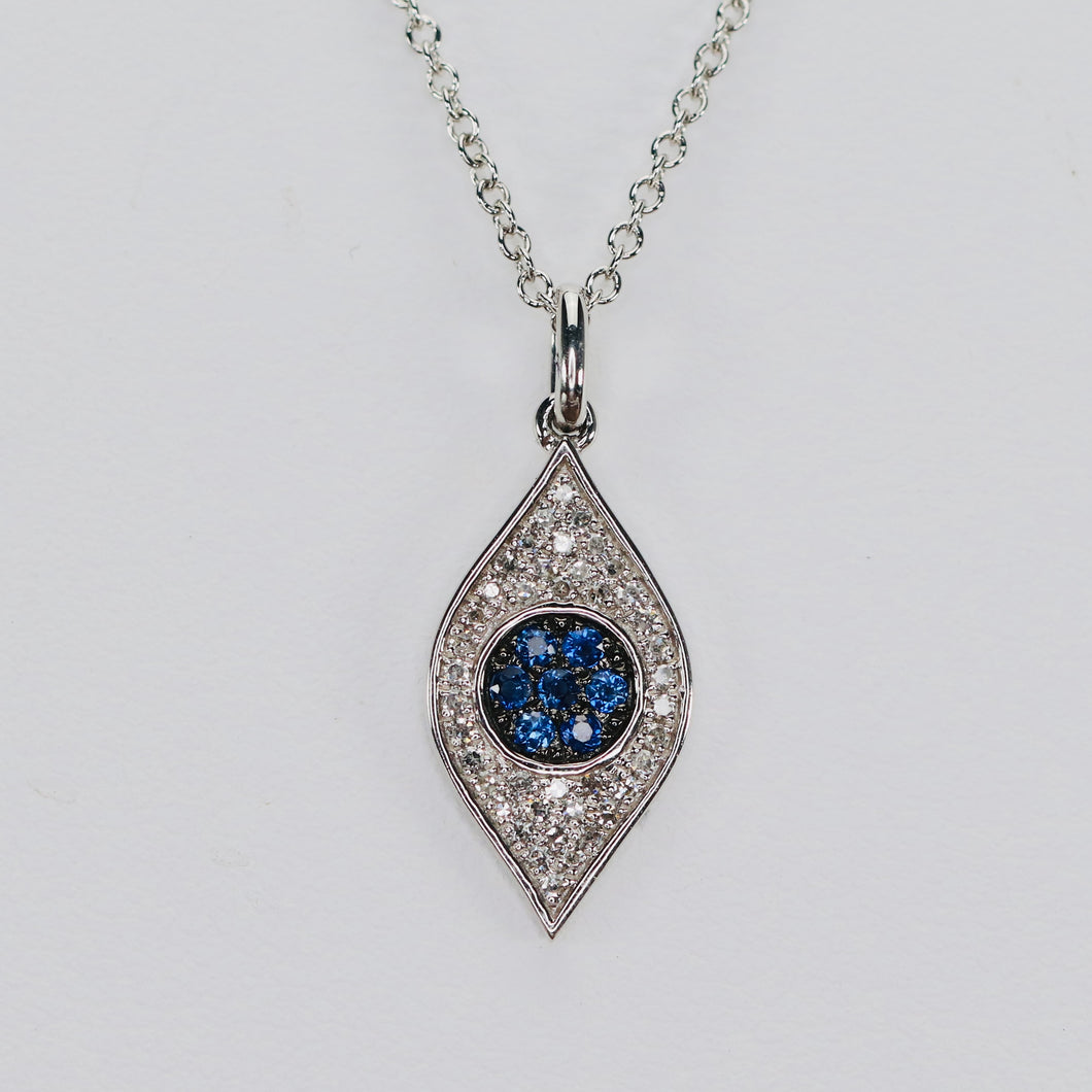 Blue sapphire and diamond evil eye necklace in 14k white gold by Effy