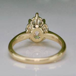 MANOR ROYAL: The Athena - 1.81ct D/VS1 Pear shaped lab grown diamond solitaire ring in 14k yellow gold