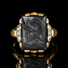 Load image into Gallery viewer, 40% OFF!  Estate vintage hematite intaglio ring in yellow gold