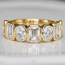 Load image into Gallery viewer, SPECIAL!  Lab grown 3ctw 7 stone emerald and oval cut diamond band ring in 14k yellow gold