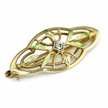 Load image into Gallery viewer, Estate vintage art nouveau diamond brooch in 14k yellow gold