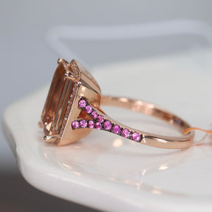 Morganite, pink sapphire, and diamond ring in 14k rose gold by Effy