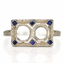 Load image into Gallery viewer, SPECIAL: Antique lab grown sapphire ring mounting in 18k white gold for restoration