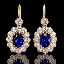 Load image into Gallery viewer, SPECIAL!  Custom lab grown Sapphire and diamond earrings in 14k yellow gold