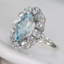 Load image into Gallery viewer, Aquamarine and OMC Diamond ring in 18k white gold