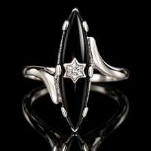 Load image into Gallery viewer, 40% OFF!!  Vintage navette onyx and diamond ring in white gold