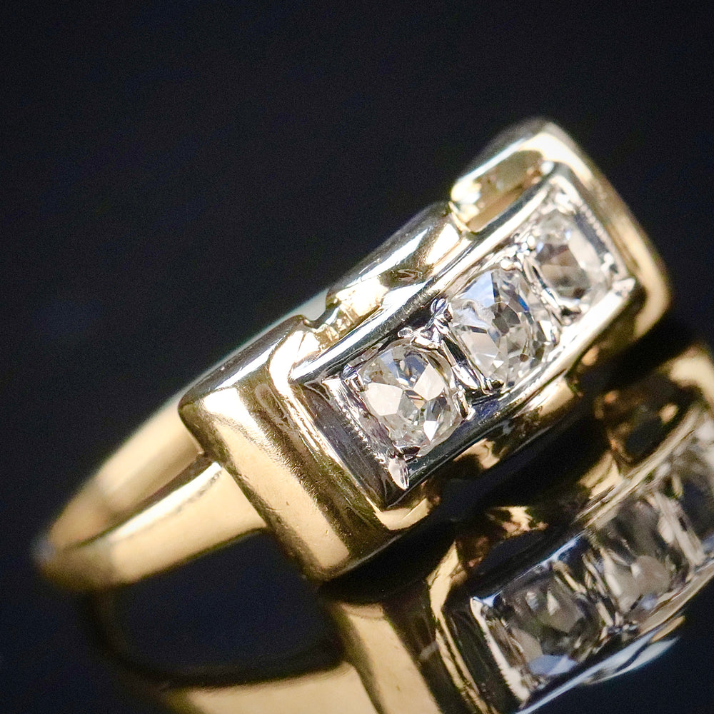 Vintage old mine cut OMC diamond ring in 14k yellow gold from Manor Jewels