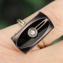 Load image into Gallery viewer, Classic estate vintage onyx and diamond ring in 14k white gold