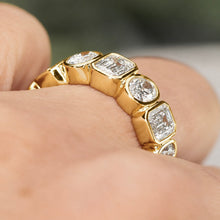 Load image into Gallery viewer, SPECIAL!  Lab grown 3ctw 7 stone emerald and oval cut diamond band ring in 14k yellow gold