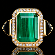 Load image into Gallery viewer, SPECIAL!  Onyx, malachite and diamond ring in 14k yellow gold by Effy