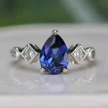 Load image into Gallery viewer, SPECIAL!  Sterling silver lab grown sapphire and CZ ring