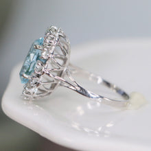 Load image into Gallery viewer, Aquamarine and OMC Diamond ring in 18k white gold