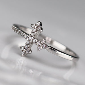 Sterling silver CZ cross ring