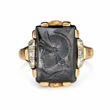 Load image into Gallery viewer, Estate vintage hematite intaglio ring in yellow gold
