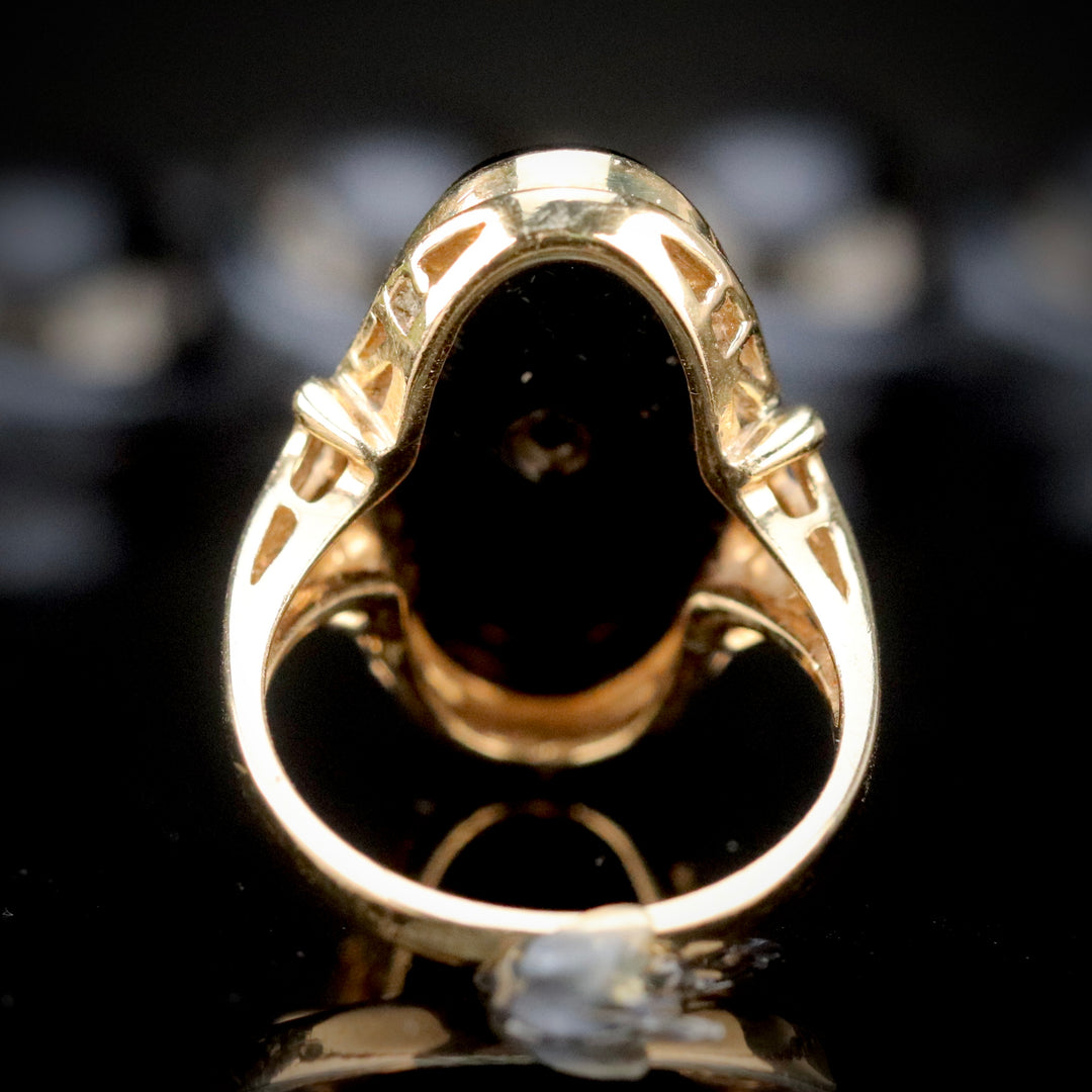 Vintage large Onyx and diamond ring in yellow gold