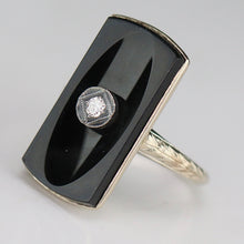 Load image into Gallery viewer, Classic estate vintage onyx and diamond ring in 14k white gold