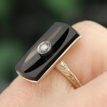 Load image into Gallery viewer, Classic estate vintage onyx and diamond ring in 14k white gold