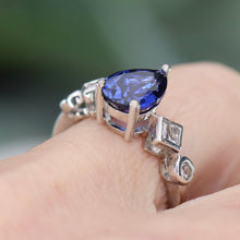 Load image into Gallery viewer, SPECIAL!  Sterling silver lab grown sapphire and CZ ring