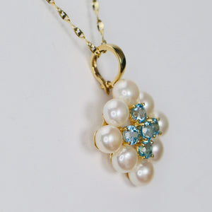 14k Yellow gold pearl and blue topaz enhancer pendant