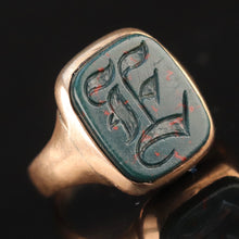 Load image into Gallery viewer, Antique 1894 bloodstone E signet in yellow gold