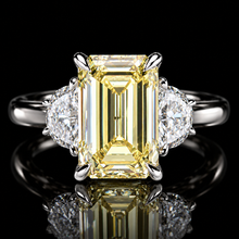 Load image into Gallery viewer, SPECIAL!  3.62ct Fancy yellow emerald cut lab grown diamond ring in 14k white gold