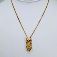 Load image into Gallery viewer, Estate owl necklace with rubies and diamonds in 18k yellow gold from Manor Jewels