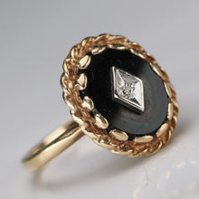 Load image into Gallery viewer, Oval vintage black onyx and diamond ring in yellow gold ring