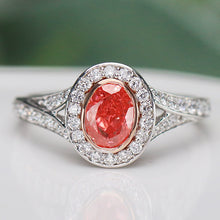 Load image into Gallery viewer, SPECIAL!  Oval shaped pink lab grown diamond ring in 14k white &amp; rose gold