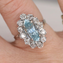 Load image into Gallery viewer, Aquamarine and OMC Diamond ring in 18k white gold