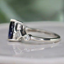 Load image into Gallery viewer, SPECIAL!  Sterling silver lab grown sapphire and CZ ring