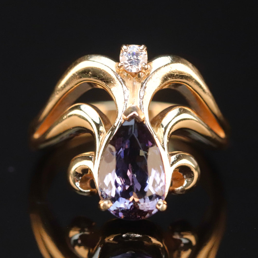 Estate tanzanite and diamond ring in 14k yellow gold from Manor Jewels