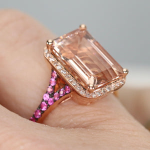 Morganite, pink sapphire, and diamond ring in 14k rose gold by Effy