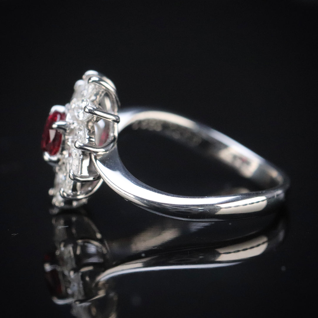 Estate ruby and diamond cluster ring in platinum from Manor Jewels