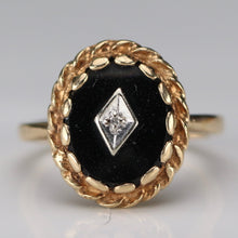 Load image into Gallery viewer, Oval vintage black onyx and diamond ring in yellow gold ring