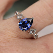 Load image into Gallery viewer, SPECIAL!  Sterling silver lab grown sapphire and CZ ring