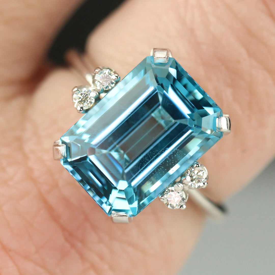 Vintage blue topaz and diamond ring in 14k white gold from Manor Jewels