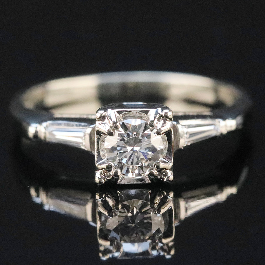 Vintage diamond solitaire ring in 18k white gold from Manor Jewels