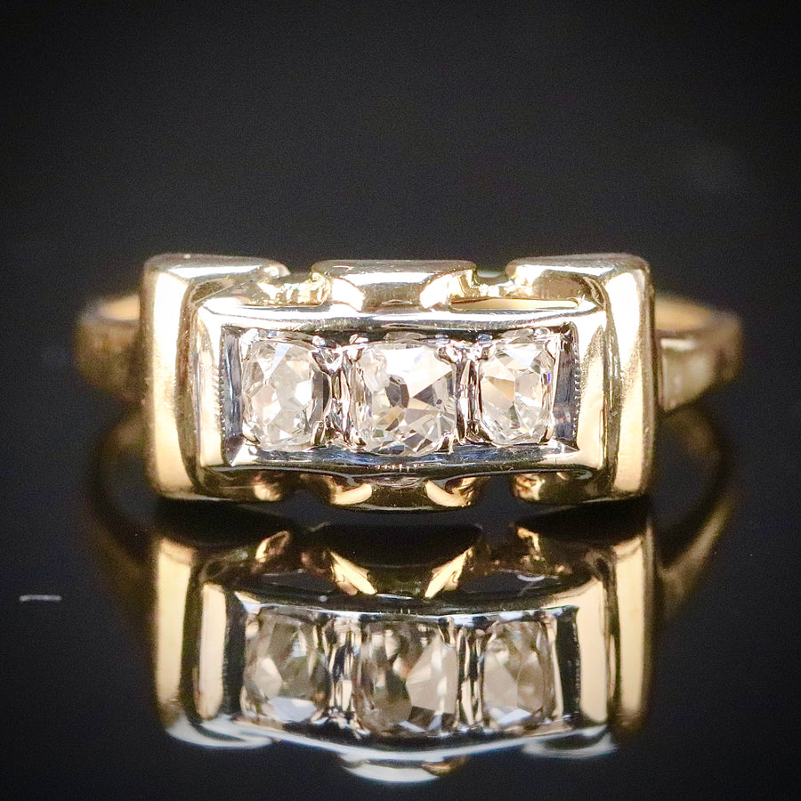 Vintage old mine cut OMC diamond ring in 14k yellow gold from Manor Jewels