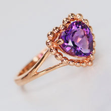 Load image into Gallery viewer, Heart shaped amethyst ring in rose gold