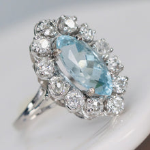 Load image into Gallery viewer, Aquamarine and OMC Diamond ring in 18k white gold