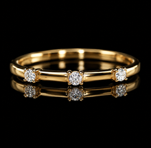 Load image into Gallery viewer, Lab grown 3 stone diamond band ring in yellow gold