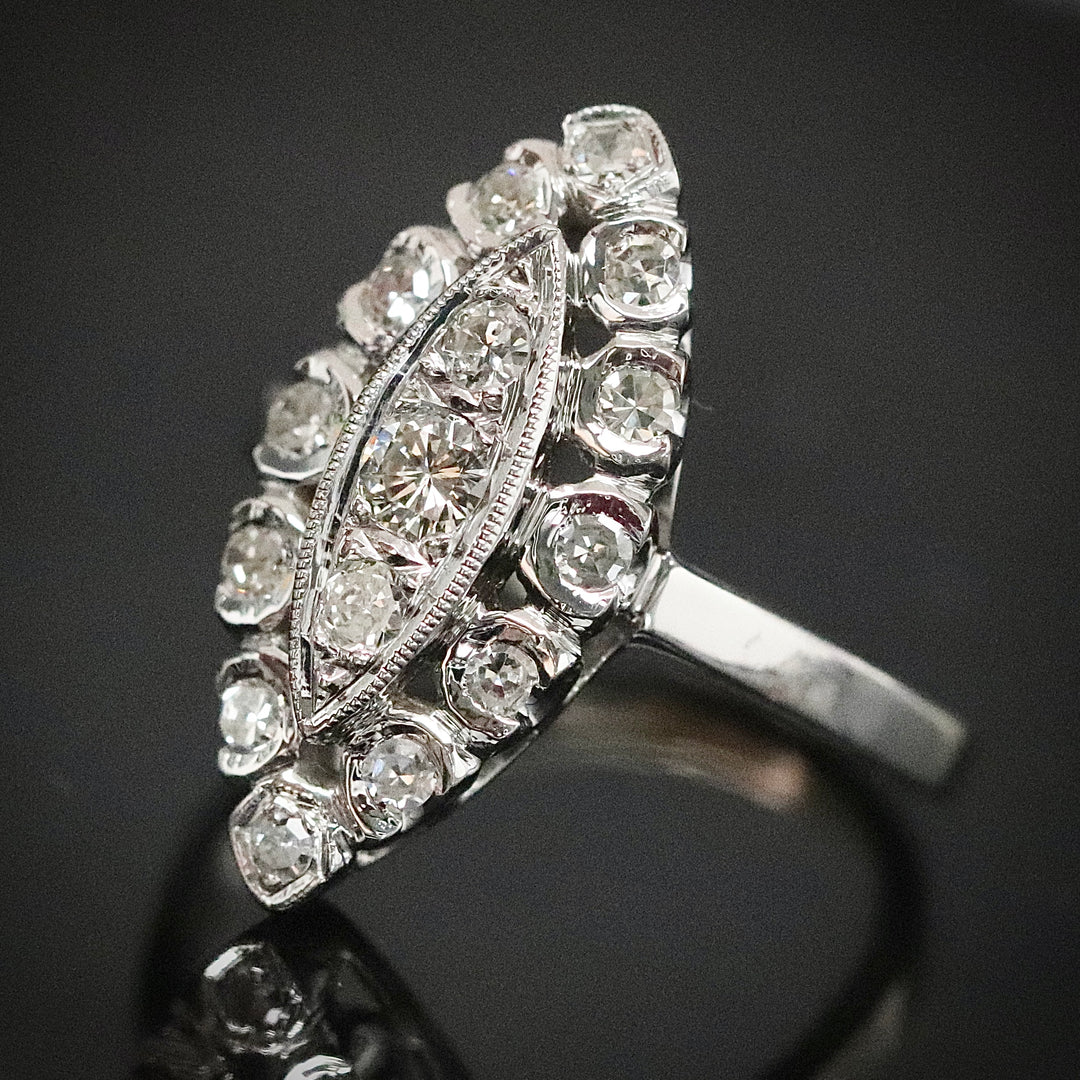 Vintage diamond navette ring in 14k white gold from Manor Jewels